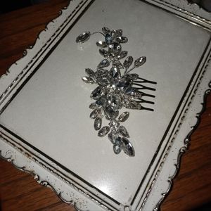 Rhinestone & Blue Irridescent Fire Crystal Hair Comb